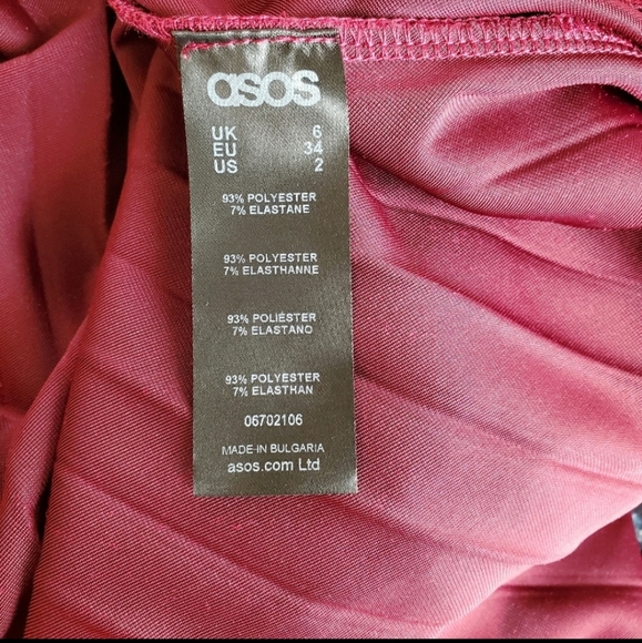 ASOS Bardot Velvet Wrap Pleated Dress Burgundy 2 - Picture 8 of 8